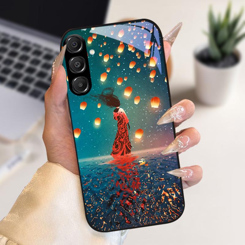 Fashion Coque For Samsung A55 A56 Case A25 A26 Tempered Glass Phone Cover For Galaxy A15 A35 A36 Hard PC Glass Protective Fundas