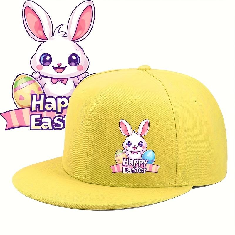 Happy Easter Rabbit Egg Print Polyester Baseball Cap Adjustable Snapback Hat for Casual Daily Wear