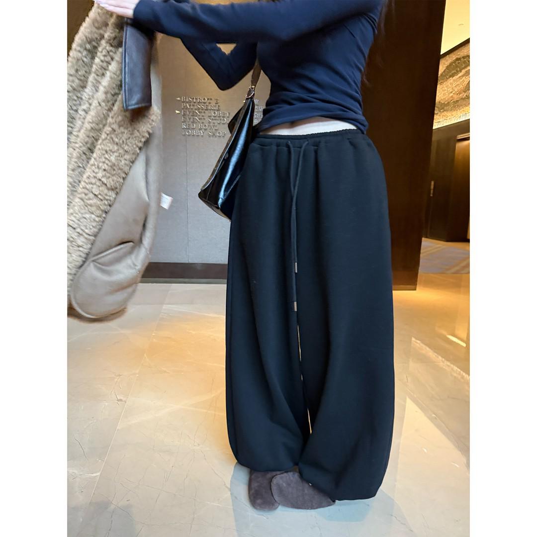 

Superniniyy Lazy Flower Bud Fleece-Lined Sweatpants with Elastic Hem Large чорний