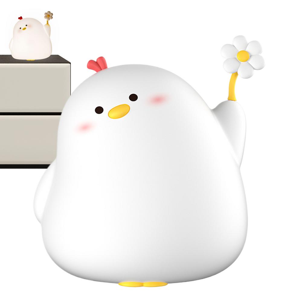 Chick Night Lamp Cartoon Pat Nursery Nightlight Silicone Nursery Nightlight Rechargeable Squeeze Animal Lamp With 3 Light Modes