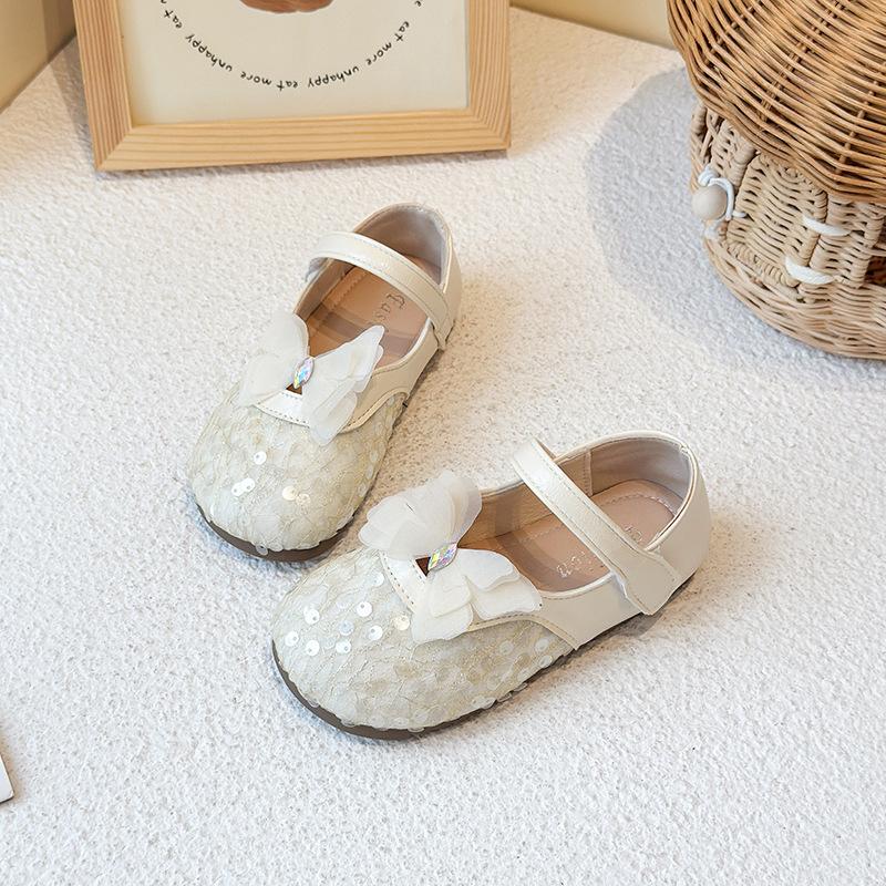 

Girls Princess Shoes Lace Butterfly Korean Style Kids Flat Shoes Round Toes Soft Sole 2025 Autumn New Children MaryJanes Sweet 23 бежевый