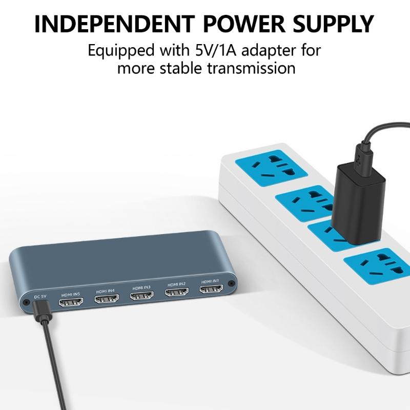8K501 5x1 HDTV 2.1 Switching Box 5 Port For Shared Screen Switcher Adapter 8K@60Hz 4K@120Hz Smooth Connection