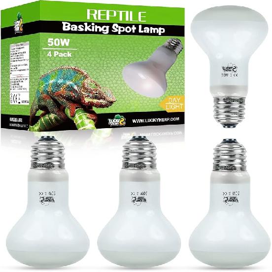 LUCKY HERP 4 Pack 100W Reptile Heat Lamp Bulb (2nd Gen), Amphibian Basking Light Bulb, Reptile Daylight Bulb for Turtle, Bearded Dragon, Lizard 4 Pack 50W