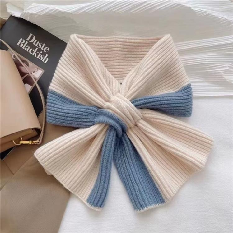Stylish Ladies' Knitted Scarf Crossed Designs Neck Warmer Cosy Solid Color Blocking Scarf for Autumn and Winter Comfort