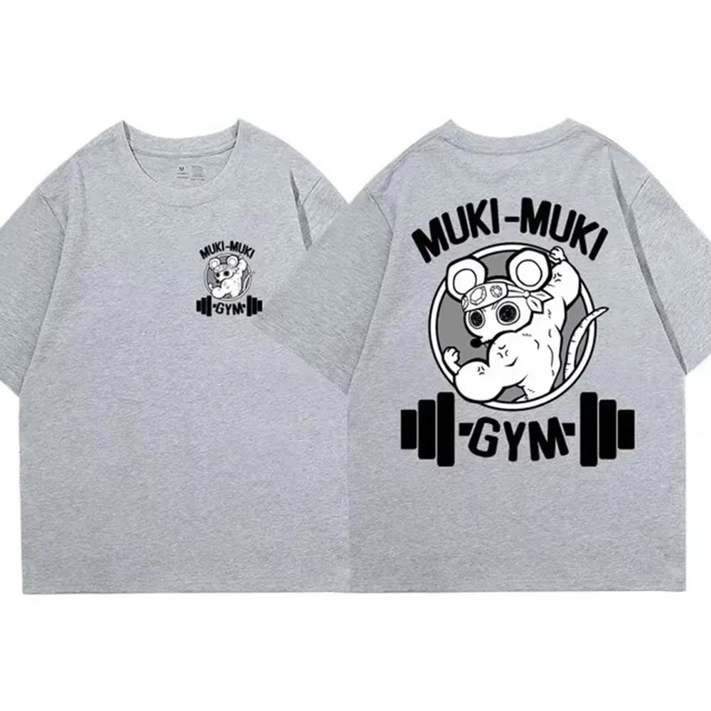 Anime Demon Slayer Uzui Tengen Print T-shirts Unisex Funny Ninja Mice Muki Muki Gym T Shirt Muscular Mouse UNSEIX Oversized TOP