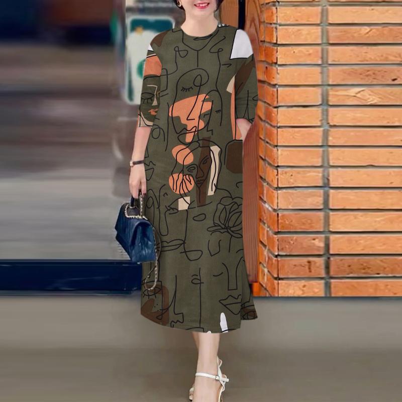 

ZANZEA Женское повседневное платье с круглым вырезом и рукавом 3/4 2XL