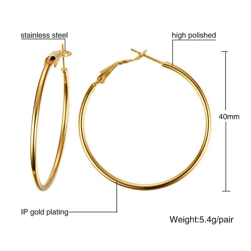 New Trendy Earring 18K Gold Plated Basic Thin Big O Hoop Earrings for Women Stainless Steel Jewelry