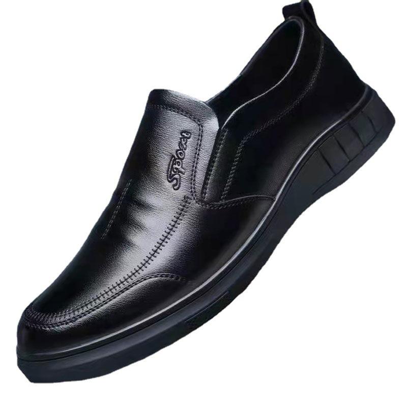 Men's Leather Shoes Summer Dad Shoes Soft Soled Breathable Business Casual Shoes Middle-aged Slip-on Shoes