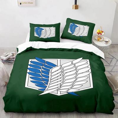 Set de lenjerie de pat cu logo-ul anime Attack On Titan pentru băieți și fete, dimensiune twin, queen, king, husă de plapumă, față de pernă, pat pentru băieți, adult, textile de casă