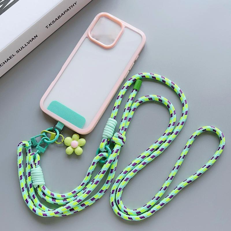 Sweet Colorful Long Cell Phone Lanyard Detachable Anti Lost Phone Shoulder Straps Simple Flower Pendant Mobile Phone Charms
