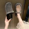 Fashion Summer Women's Slippers Flat Breathable Round Toe Rhinestones Women's Mules Mesh Fashion Outdoor Beach Shoes Zapatillas De Mujer