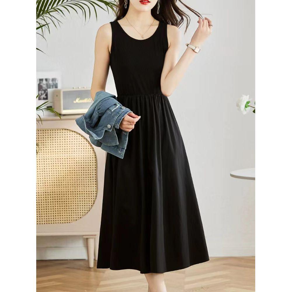 2026 Summer Retro Denim Dress & Vest Set: Casual Short-Sleeved Two-Piece Fashion L (Fits 95-105 pounds)