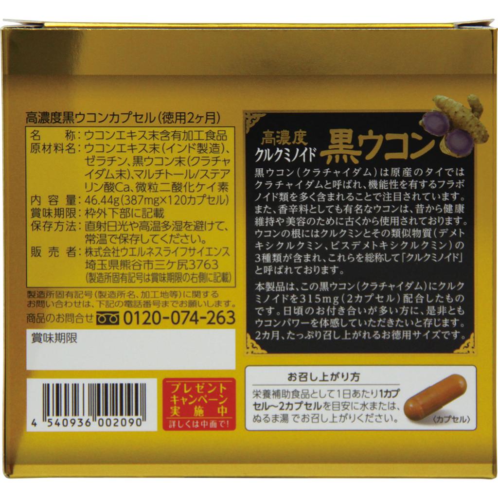 Wellness Life Science Domestic High Concentration Black Turmeric Capsules 120 Capsules Liver Tonic Turmeric