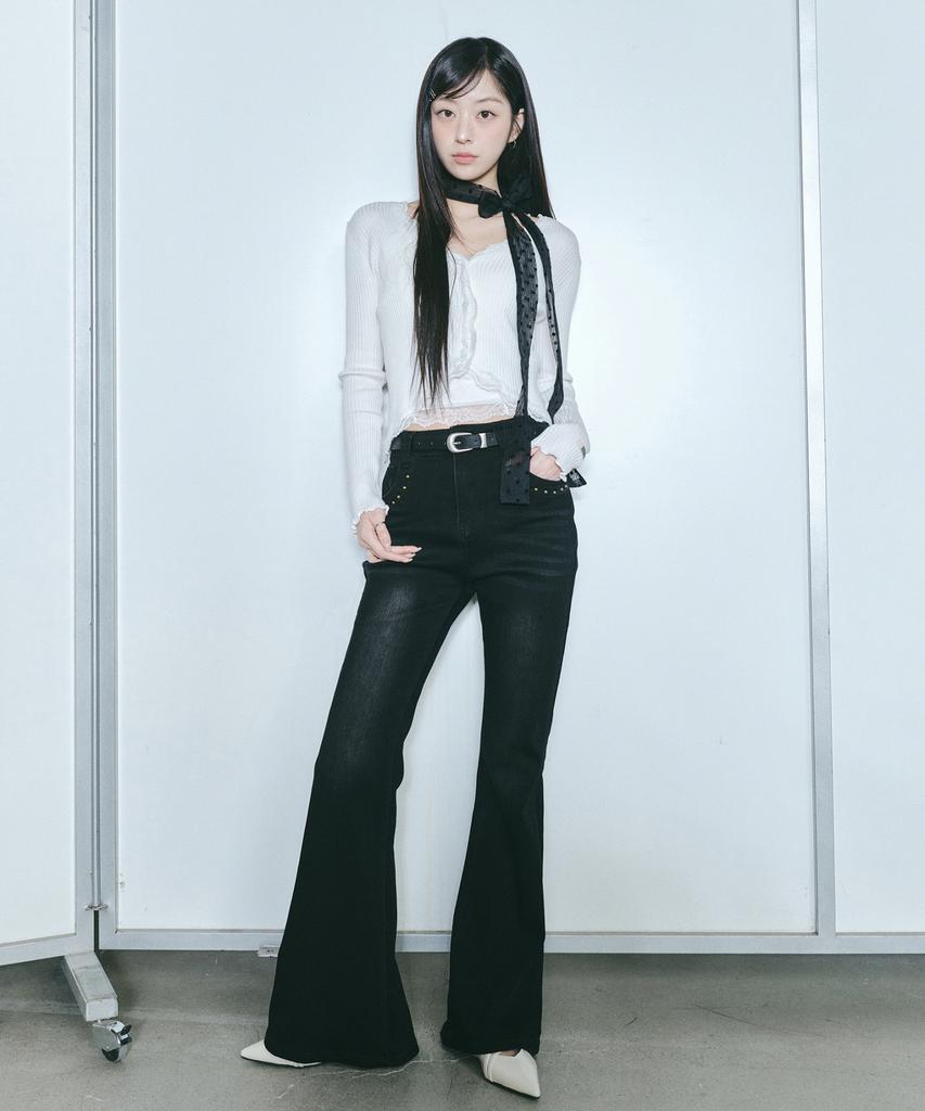 Nigaennikol Stud Bootscut Denim Pants_Black