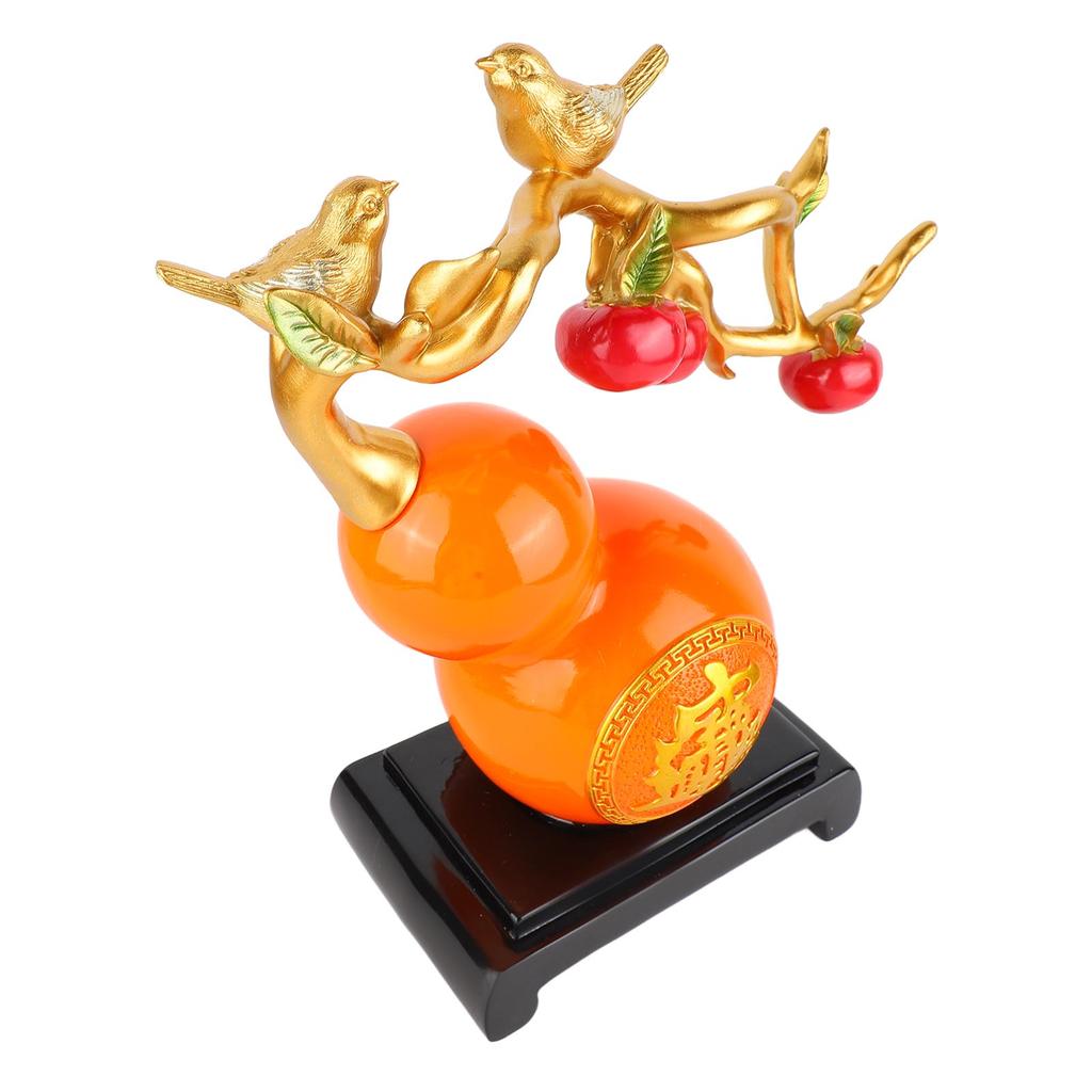 Resin Gourd Statue Good Luck Hand Painted Flat Bottom Chinese Feng Shui Gourd for Office Desktop