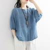 Women's Cotton and Linen T-shirt Spring and Summer Retro Literary  Loose Bat Short-sleeved Bottoming Shirt Top