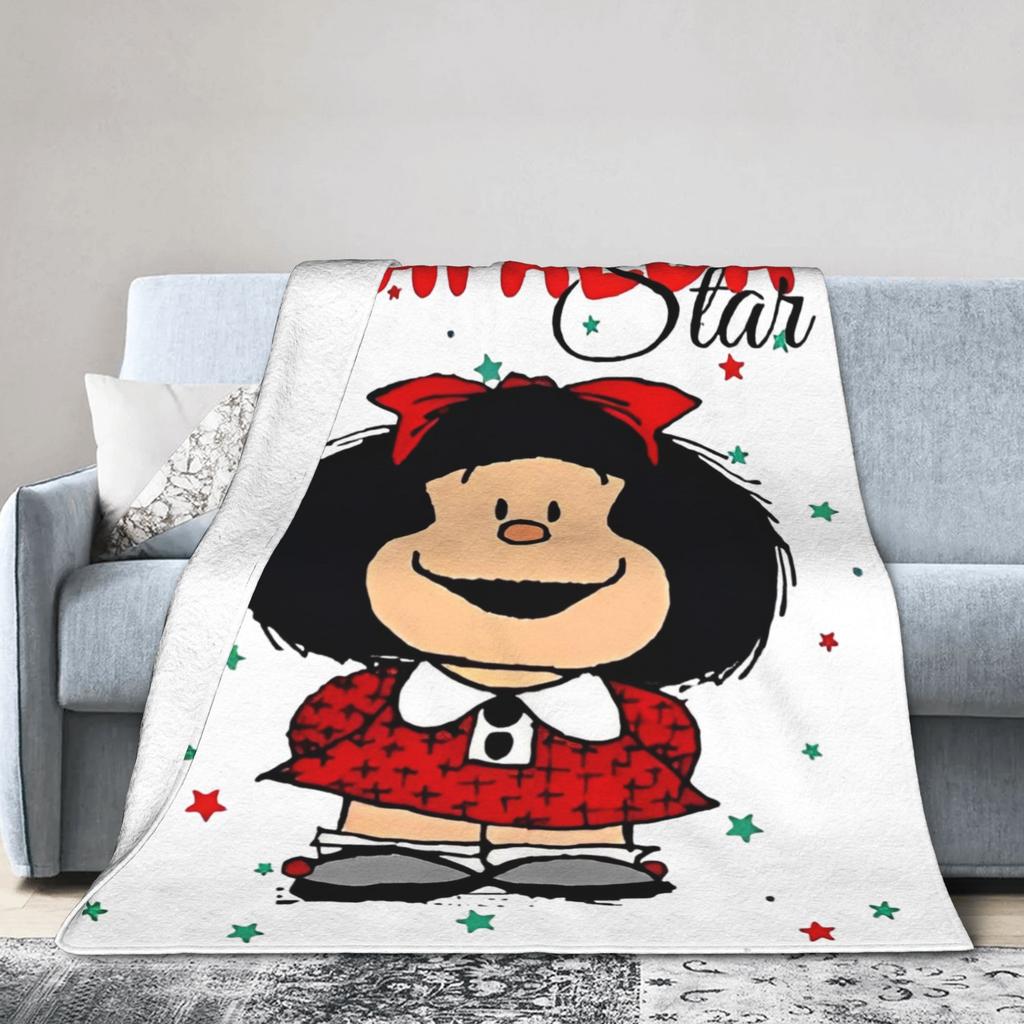 Kawaii Mafaldas Blankets Anime Cartoon Flannel Funny Soft Throw Blanket for Bedding Lounge Summer,