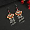 Yunnan embroidered fabric earrings long fringed personalized earrings Chinese retro Miao silver earrings women