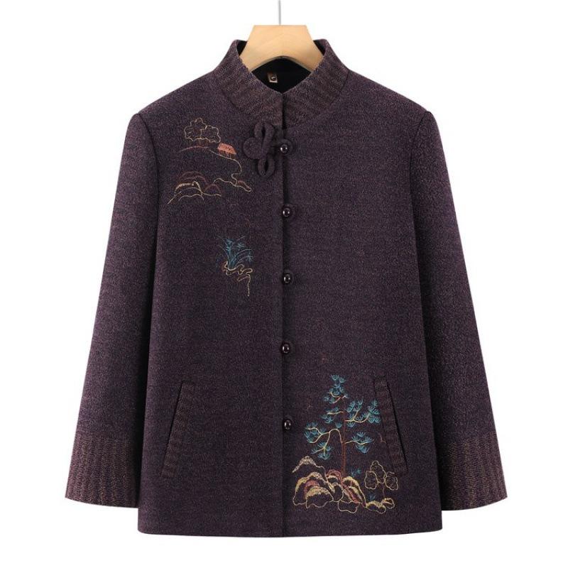 Middle aged man spring and autumn woolen coat grandma Tang clothing autumn and winter velvet old lady top mother clothes women