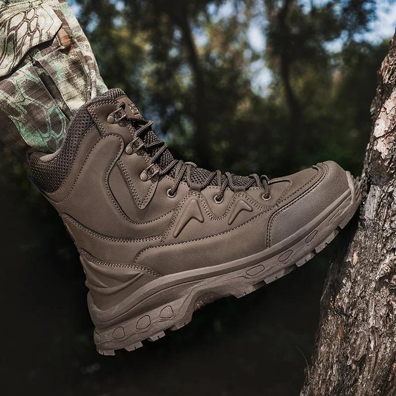Fashion Men Boots Desert Tactical Boots Mens High Top Outdoor Hiking Shoes Waterproof Ankle Work Safty Sneakers