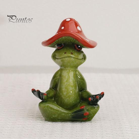 Lustige Schreibtischdekorationen Yoga-Pilz Frosch Figur, Kreative Harzstatue, Niedliche Sitzende Dekoration Grünes Ornament für Zuhause Büro Regal Tischplatte Dekoration