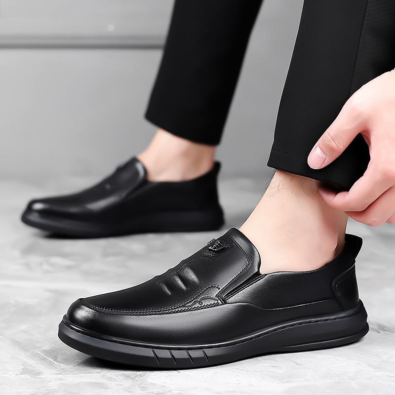 Leather Shoes Men's Autumn New Business Casual Shoes One-pedal Driving Shoes Soft Sole Non-slip Middle-aged and Elderly Father Shoes