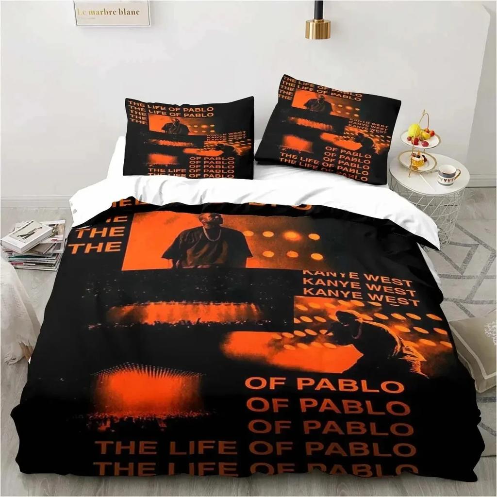 Rapper Kanye West Bedding Set Printed Bed Set With Pillowcase Bed Duvet Cover Soft Queen King Size Bedclothes Home Boys Adult