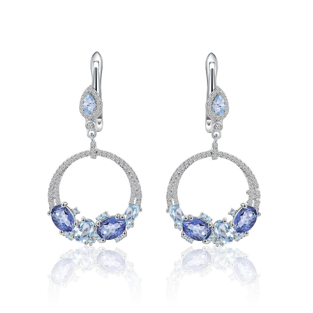 Boucles d'oreilles créoles de style célébrité Internet de style européen et américain boucles d'oreilles topaze naturelle boucles d'oreilles en argent sterling S925 avec pierres précieuses