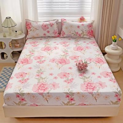 Pink Blooming Flowers Pattern Fitted Sheet Set 3Pcs Romantic Skin Friendly Comfortable Soft Mattress Cover with Elastic Band