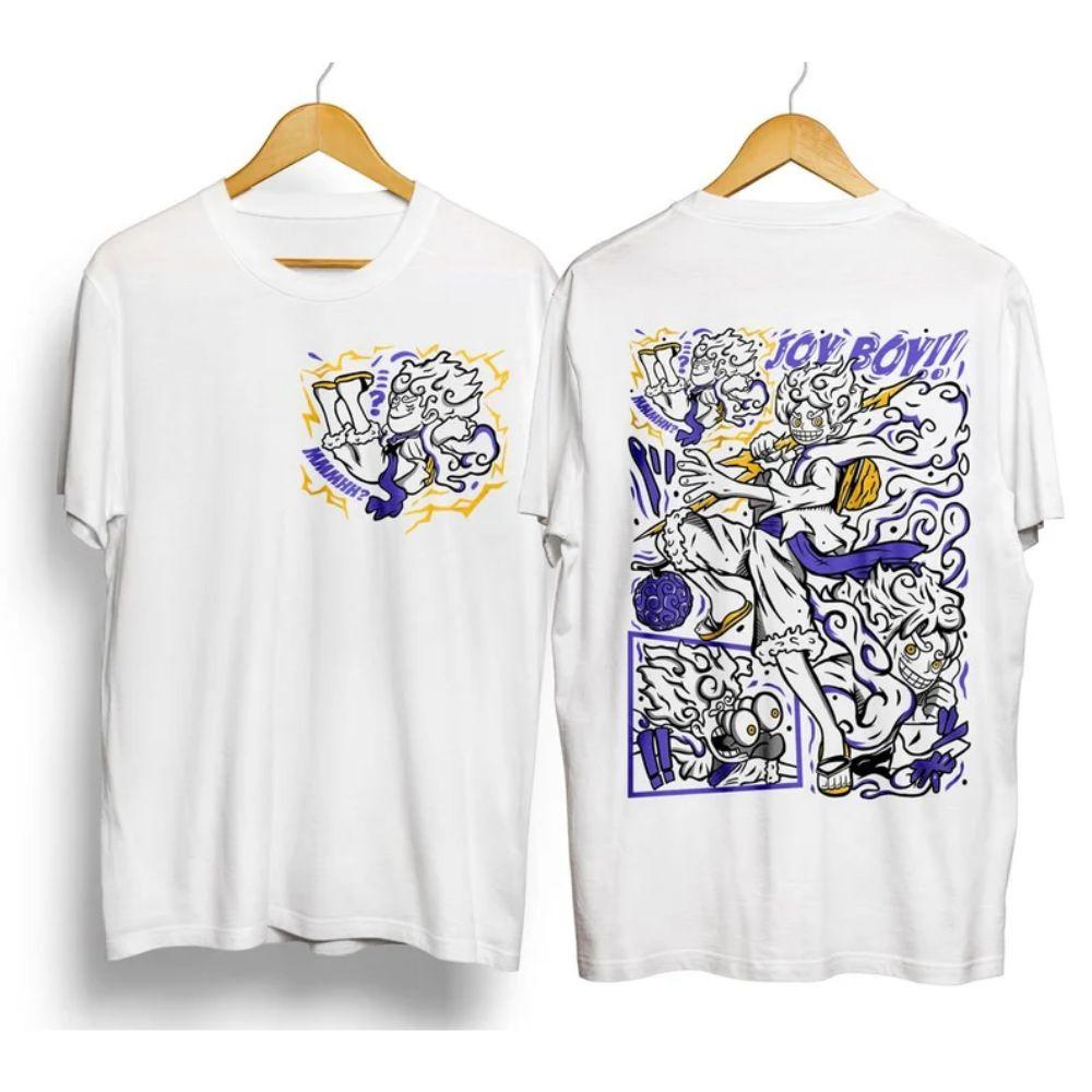 

Summer 2026 One Piece Luffy No 5 Nika Joypoi Street Trend Theme 100 Cotton Print Baggy Tshirt for Parents and Children S
