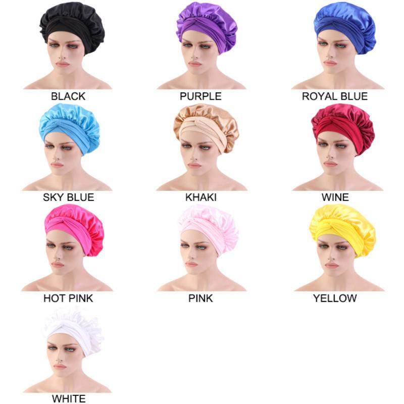Adjust Solid Satin Bonnet Hair Styling Long Hair Care Women Night Sleep Hat Silk Head Wrap Shower Hair Styling Tool