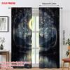 2pcs Mystical Moonlight Scene Curtains   Polyester Window Treatment   Home Decor  Rod Pocket Curtains