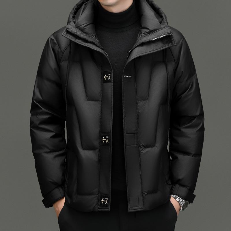 

Men s Trendy White Duck Down Winter Jacket - Short, Warm, Cool & Loose Fit Hooded Style M чорний