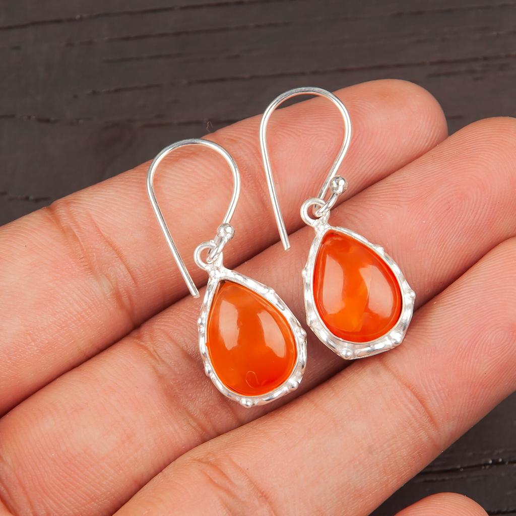 Natural Carnelian Gemstone 925 Sterling Silver Handmade Jewelry Earrings 1.30" EE-3-25