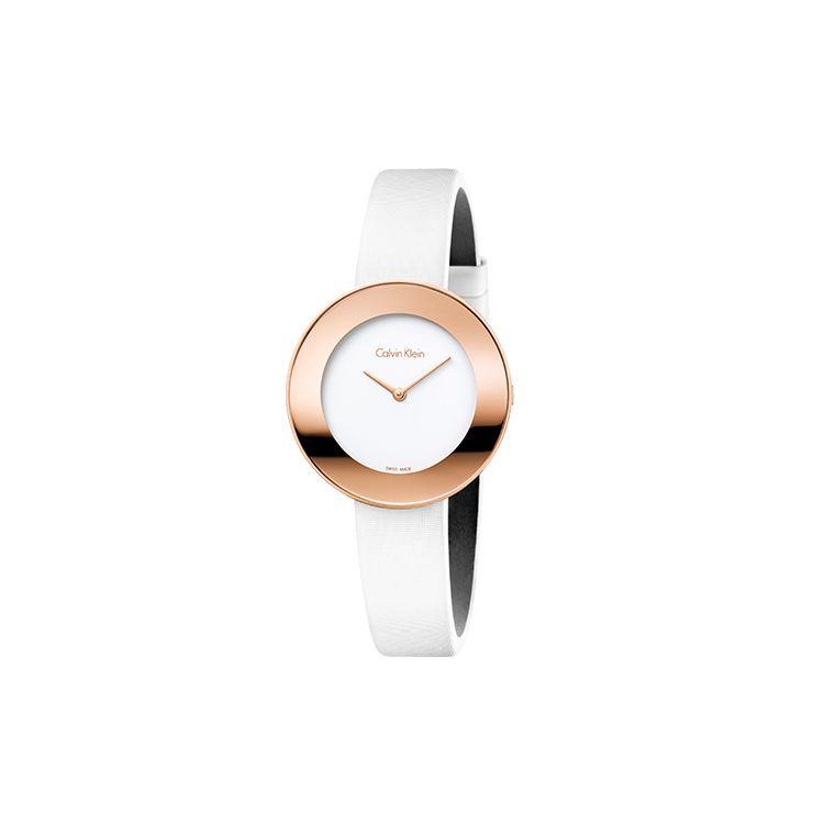 

Calvin Klein Chic Modern Series Watch Quartz Movement Satin Strap 38Mm White Dial Rose Gold Visual Dual Dial Women watches K7N236K2 K7N236K2