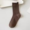 Women's Autumn and Winter Pure Cotton Socks, Mid-calf Socks, Lace Socks, Anti-pilling Black Fungus Edge Pile Socks
