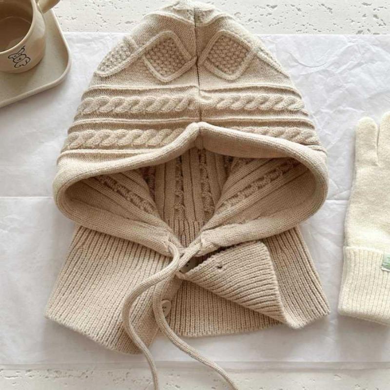 1pc Winter Drawstring Balaclava Hat for Women,Face Neck Warm  Knitted Adjustable Ski Mask Cover for Winter Halloween,Christmas