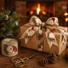 Linen Ribbon for Garland Making 1 Roll Burlap Christmas Gift Wrapping Tree Decor, Vintage Patterned Bows Imitation Wired Fabric DIY Crafts And