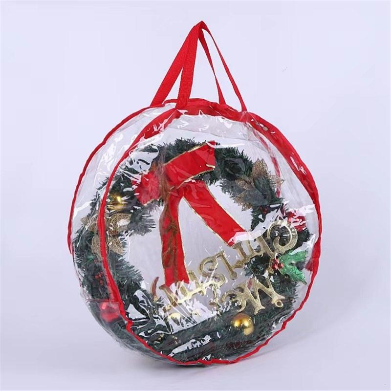 Transparent Holiday Decoration Organiser Bag With Reinforced Zippers Lightweight PVC Materials Wreath Protective Case
