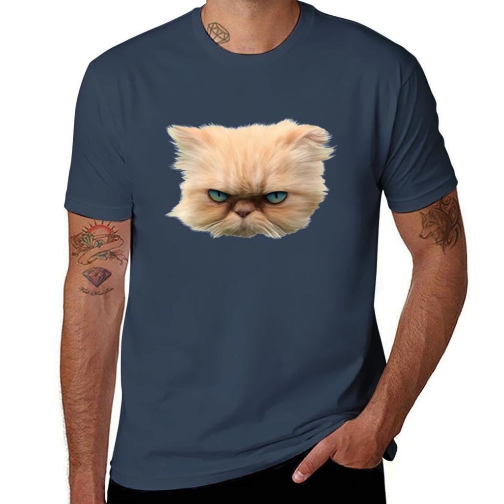 Angry Persian Cat TShirt Casual Minimalist Short Sleeve Top