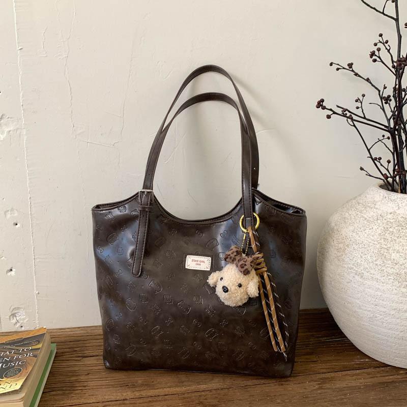 Simple retro Maillard brown bag women's 2025 new commuter large-capacity shoulder bag premium tote bag