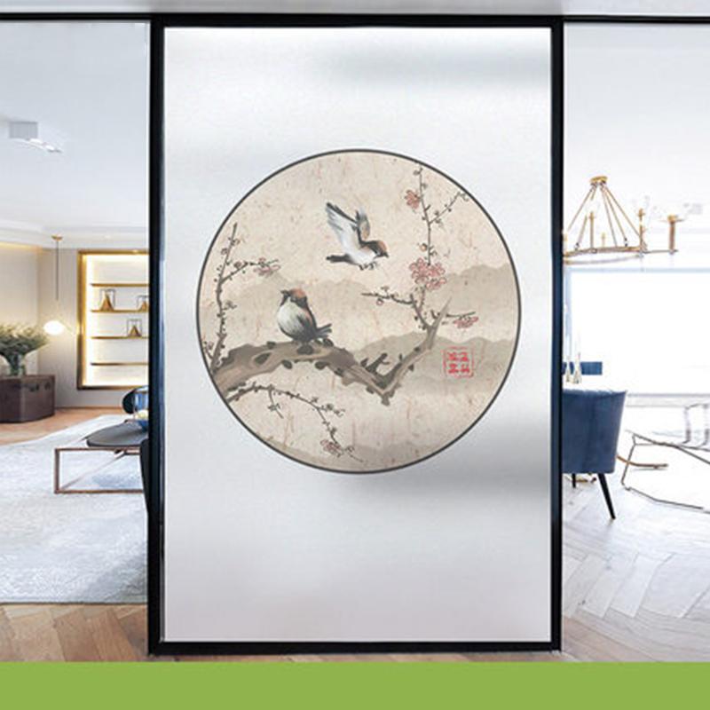 

Ретро Пейзаж Витражная Пленка Матовая Непрозрачная Пленка Для Защиты Стекла Китайские Чернила Домашний Декор Наклейки На Окна 40X60cm