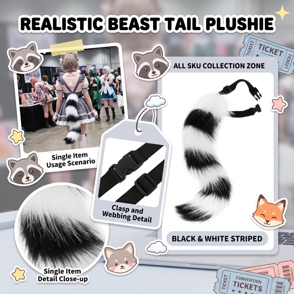Plush Furry Animal Tail Costume Accessory for Halloween Party