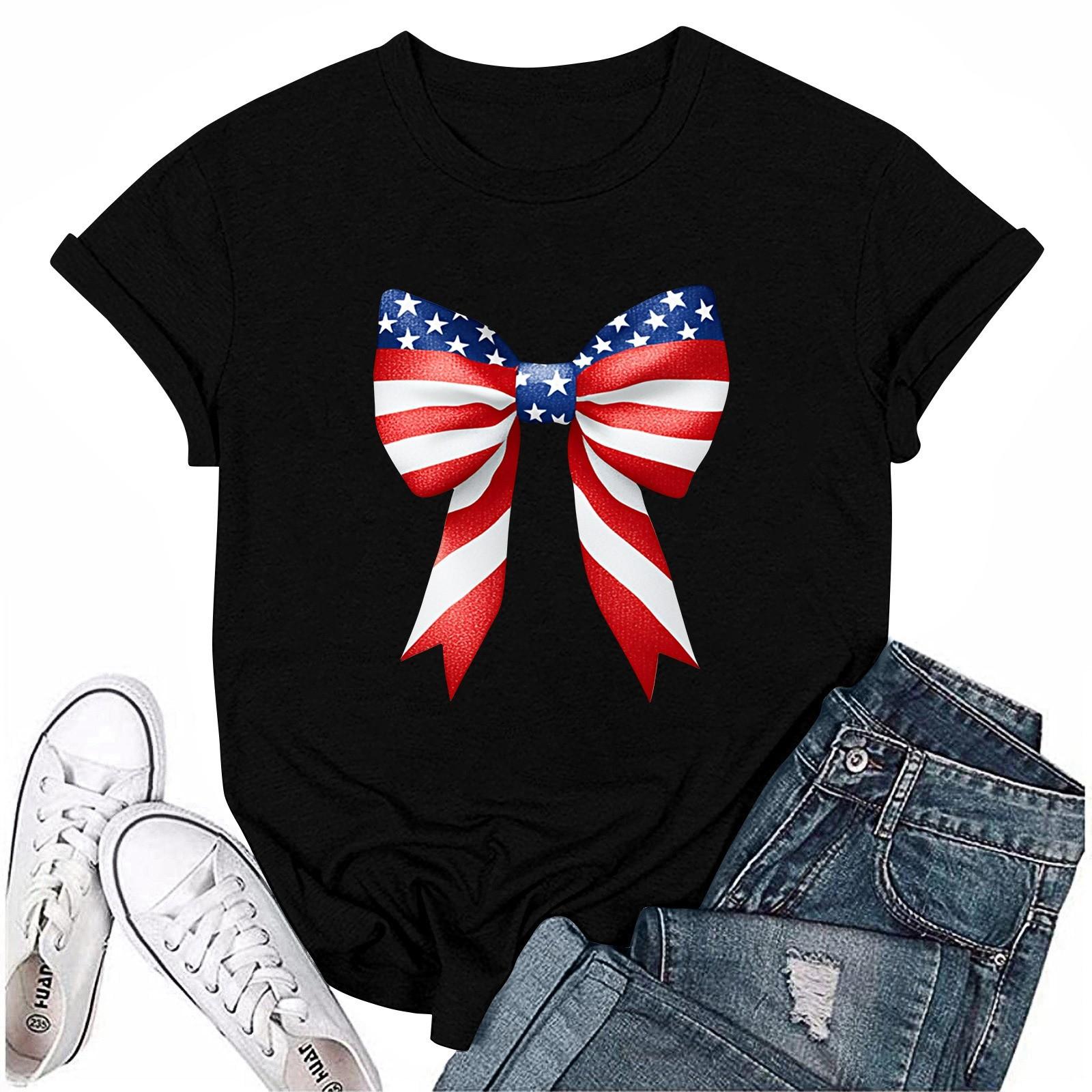 

Adults Casual Daily Round Neck Independence Day Printed Short Sleeved T-shirt Letter Top L чорний