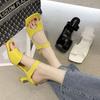 Fhanchu Women High Heeled Sandals ,Fashion Summer Shoes ,Flip Flop ,Square Toe ,Black ,White ,Yellow ,Dropship