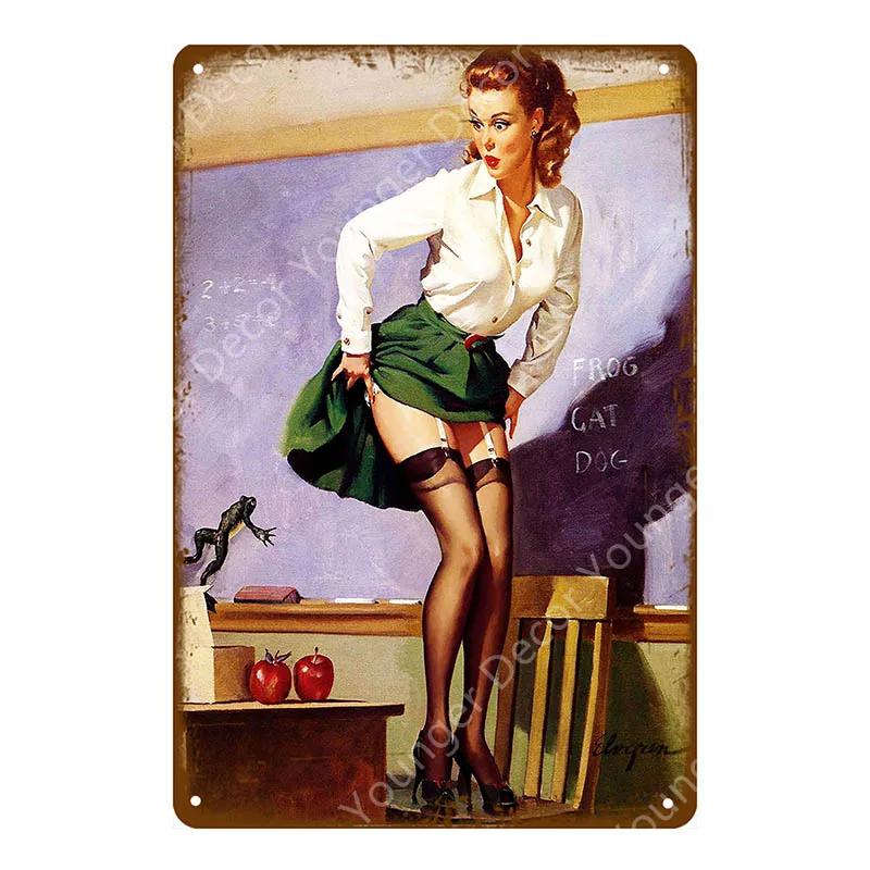 Vintage Retro Sexy Dame Pin Up Girl Malerei Blechschilder Metall Poster Wandaufkleber Bar Kaffeehaus Club Heimdekoration YI-076