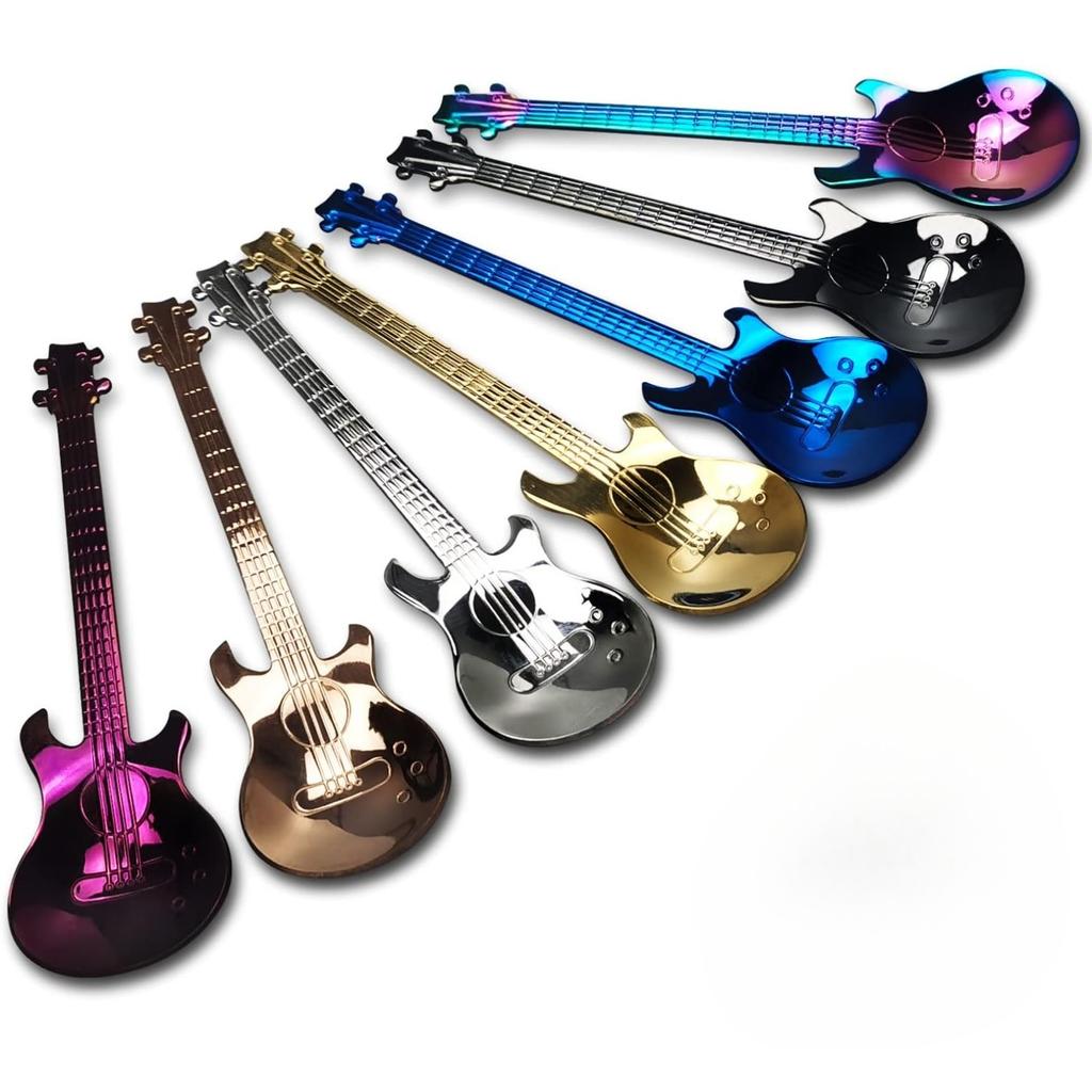 1-Pack Guitar-shaped Stainless Steel Love Coffee Spoon Creative and Unique Stirring Dessert Spoon Kitchen Supplies