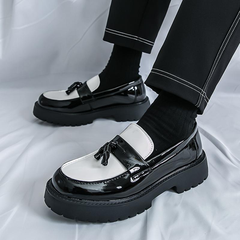 New Platform Shoes Loafers Shoes Men Thick-soled Wedding Shoes Black Formal Business Shoes Slip-on Leather Increase Casual Shoes