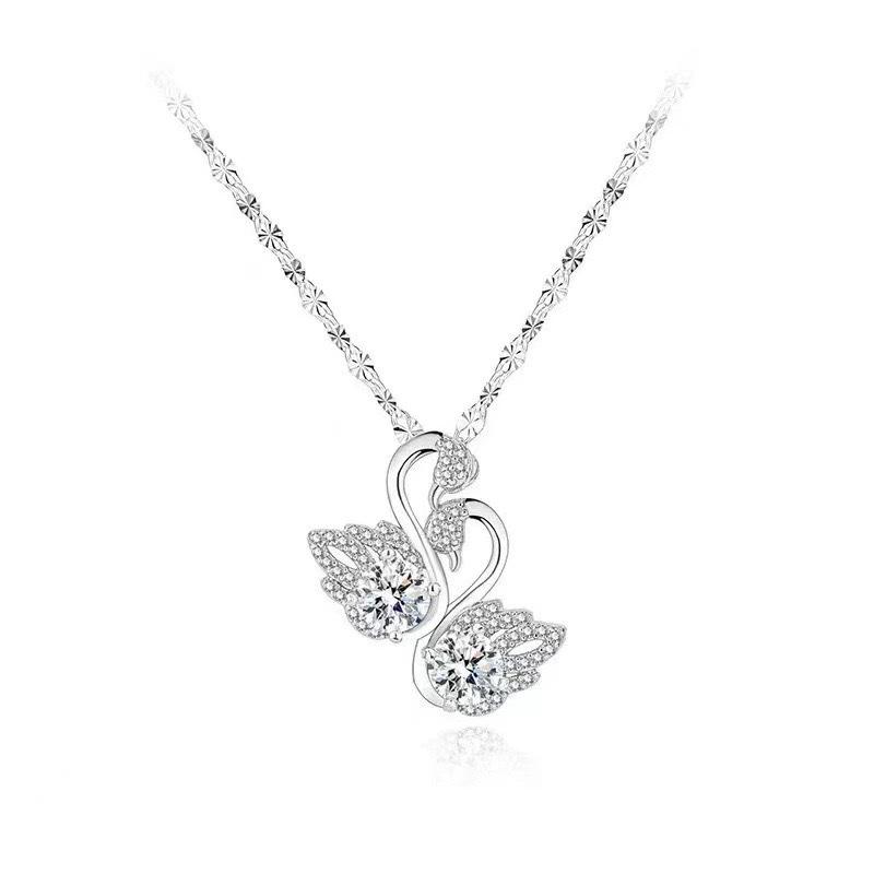 Double Swan Necklace Women'S Light Luxury Ins Niche Full Diamond Zircon New Pendant Collarbone Chain Jewelry Premium