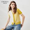 Damen Farbblock Kurzarm Reißverschluss Strick Cardigan
